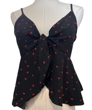Cami Baby Doll Top Y2K Hearts Cropped Bow Front Halter Valentine SZ SM Shein